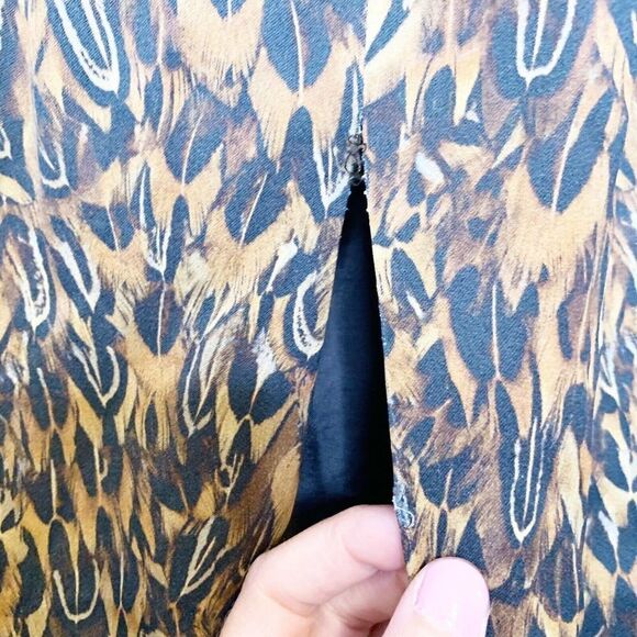 Brown Michael Kors Collection Feather Print Midi Dress Women’s Size 2 Made Italy - Picture 6 of 12